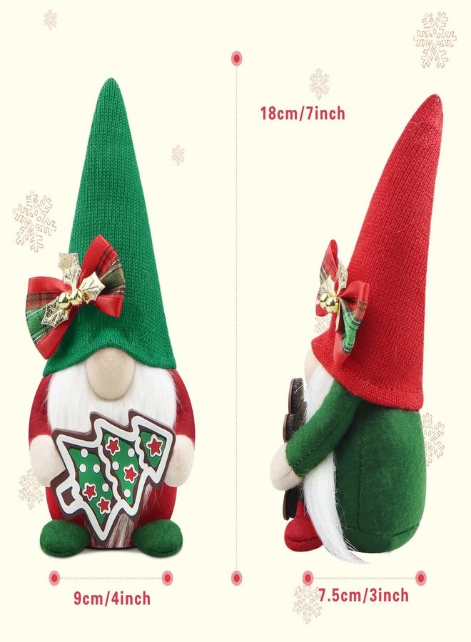 Gehydy Set of 2 Christmas Gnomes Decorations Handmade Gingerbread Candy Gnome Xmas Decor for Home Kitchen Farmhouse Tiered Tray - Red & Geen - Image 2
